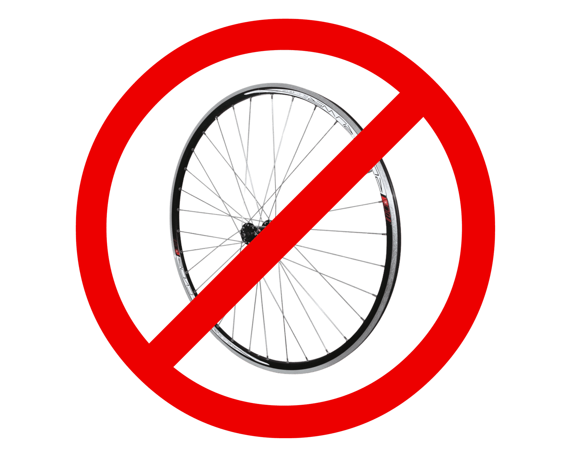 Roue de vélo barrée d'un sens interdit rouge