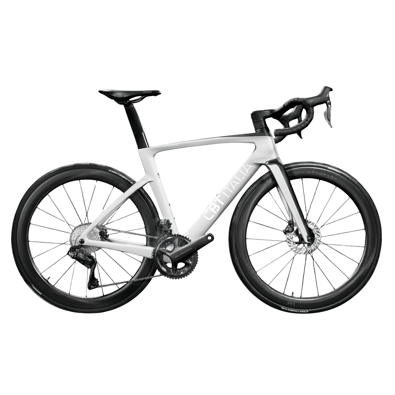 Modèle Mystero de la marque CBT ITALIA vu de profil. Vélo de route et de course en carbone.