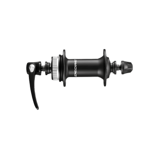 Moyeu pour roue avant de marque Shimano, gamme DEORE, adapté pour les axes a blocages rapides et les freins à disque.